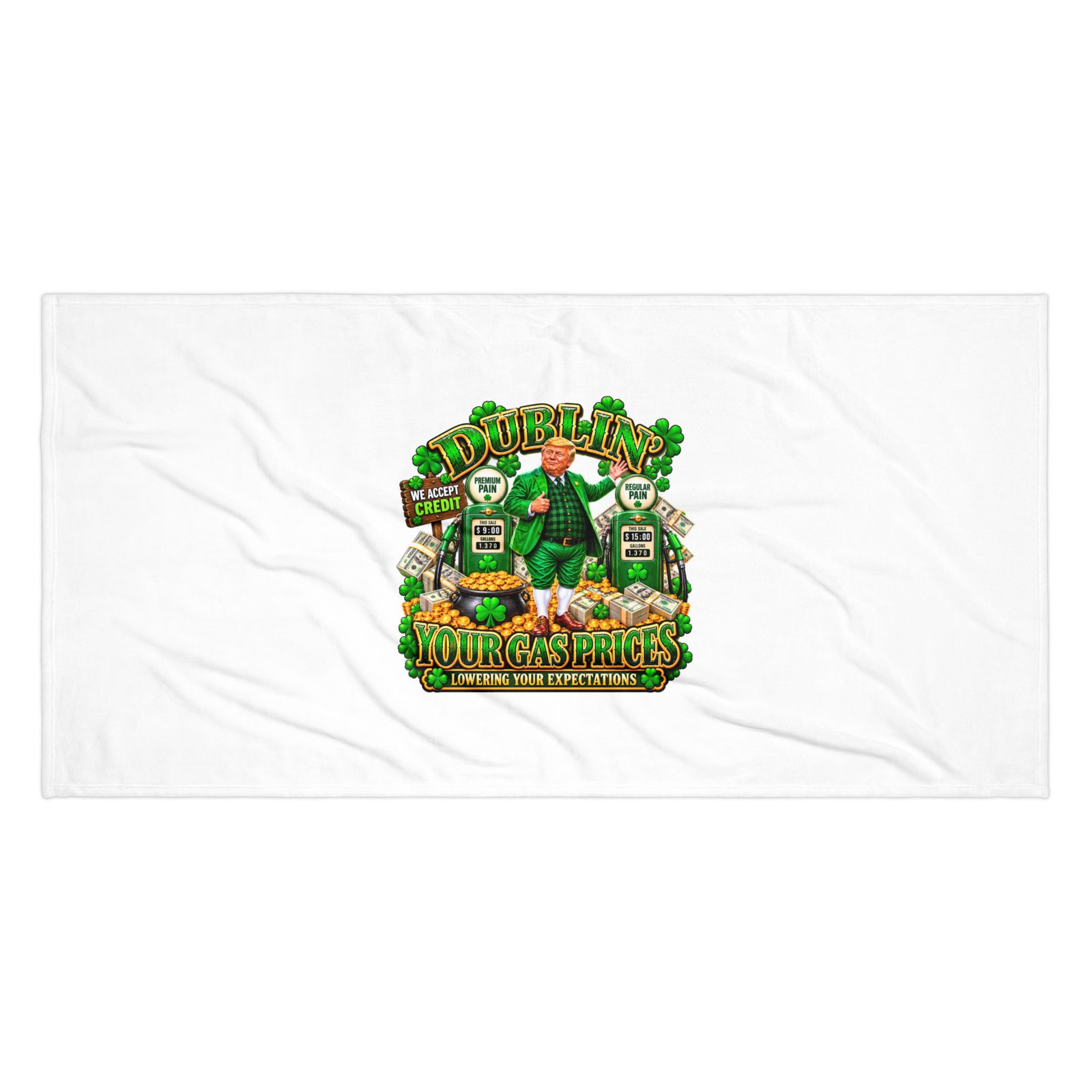 Dublin’ Your Gas Prices – Beach Towel beach towel white 36x72 flat 6adc9b6a2831c.jpg