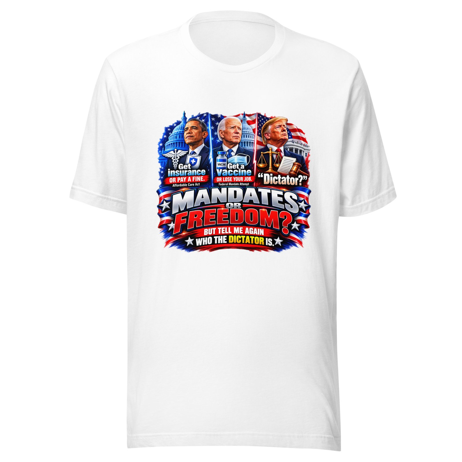 Mandates or Freedom – Political Statement T-Shirt unisex staple t shirt white front 6adcc5976b4db.jpg